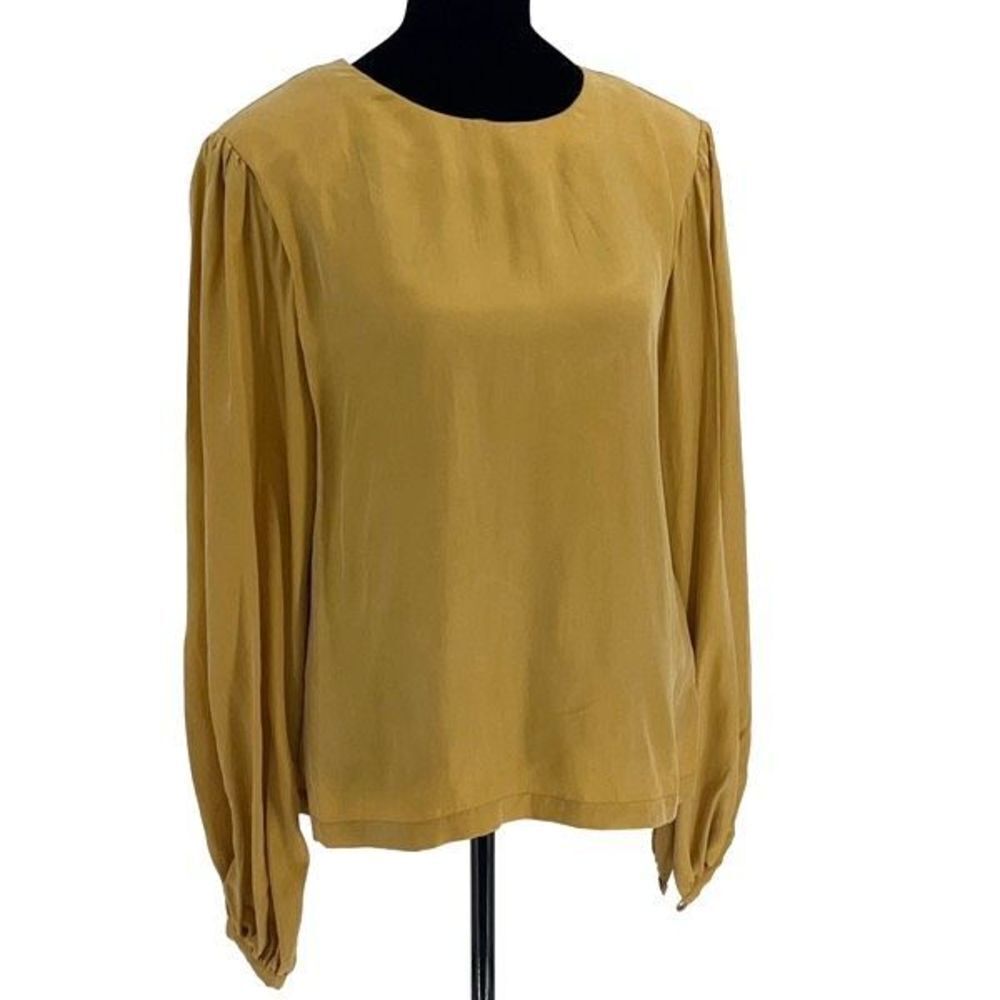 R.G. Kane Womens Puff Long Sleeve Cupro Blend Joan‎ Blouse Top Mustard XS NWT